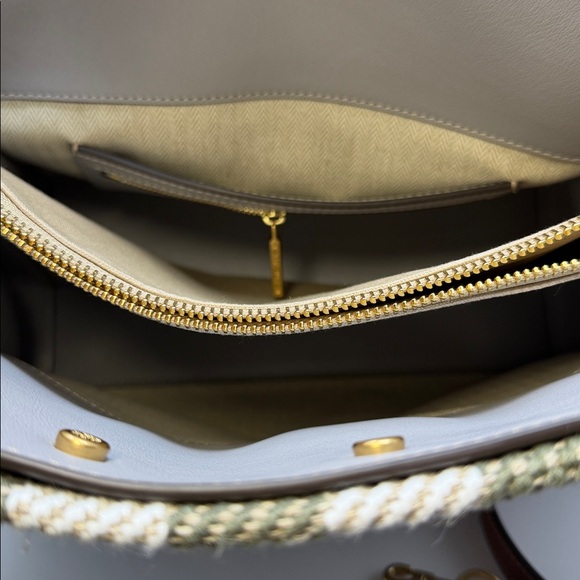 Tory Burch Lee Radziwill NWT Striped Cotton and Linen Twill Double Bag - Picture 7 of 16